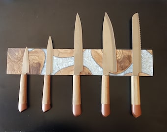 Custom Order Magnetic Knife Rack, Resin and Olive Wooden Knife Holder, Epoxy and Olive Wood Knife Bar, Knife Block, Knife Storage For Wall