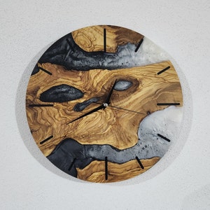 Custom Resin & Olive Wood Wall Clock: Live Edge Rustic Decor