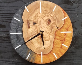 10" Epoxy Resin & Olive Wooden Wall Clock, Live Edge Wall Clock, Epoxy Wall Clock, One of a kind Wall Clock, Christmas Gift