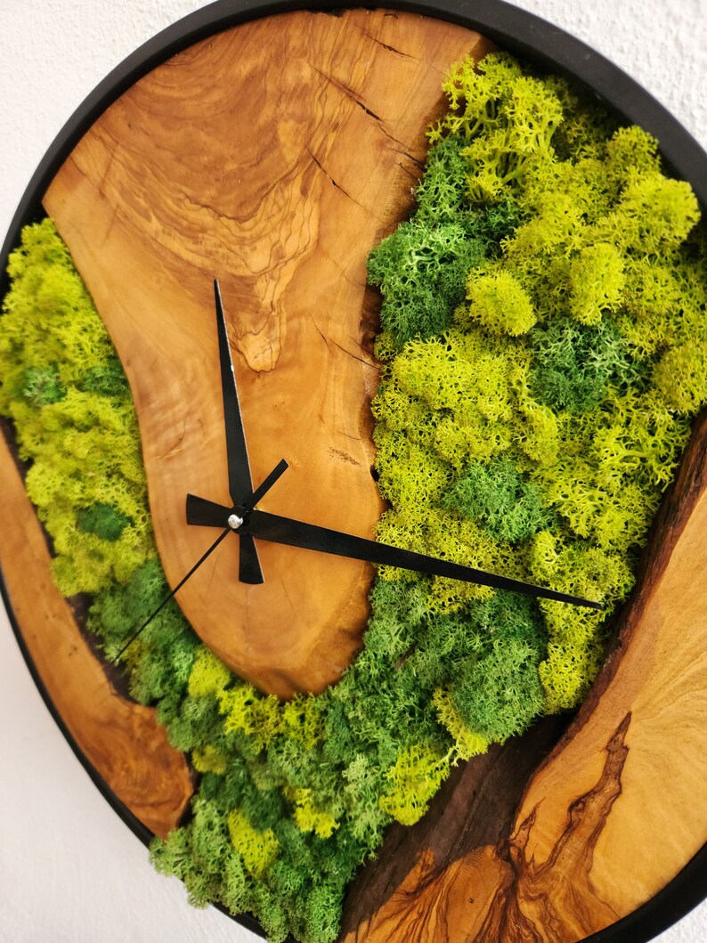 Custom Moss Olive Wood Wall Clock Metal and Olive Wooden Wall Etsy