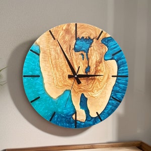 Made to Order Unique Resin & Olive Wood Wall Clock, Made to order Epoxy and Olive Wood Wall Clock, Live Edge Rustic Olive Wood Wall Clock