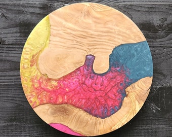 Custom Charcuterie Board, Resin and Olive wood Platter, Yellow, Magenta and Blue Top Quality Epoxy, Chop Board, Cutting Board, Personalized