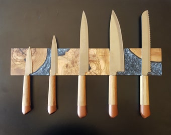 Custom Order Magnetic Knife Rack, Resin and Olive Wooden Knife Holder, Epoxy and Olive Wood Knife Bar, Knife Block, Knife Storage For Wall