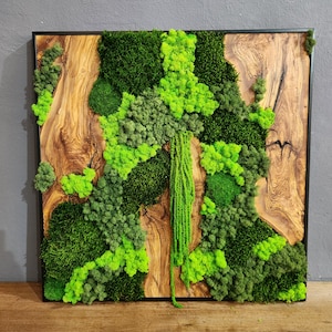 Custom Metal Frame Moss & Olive Wood Wall Art