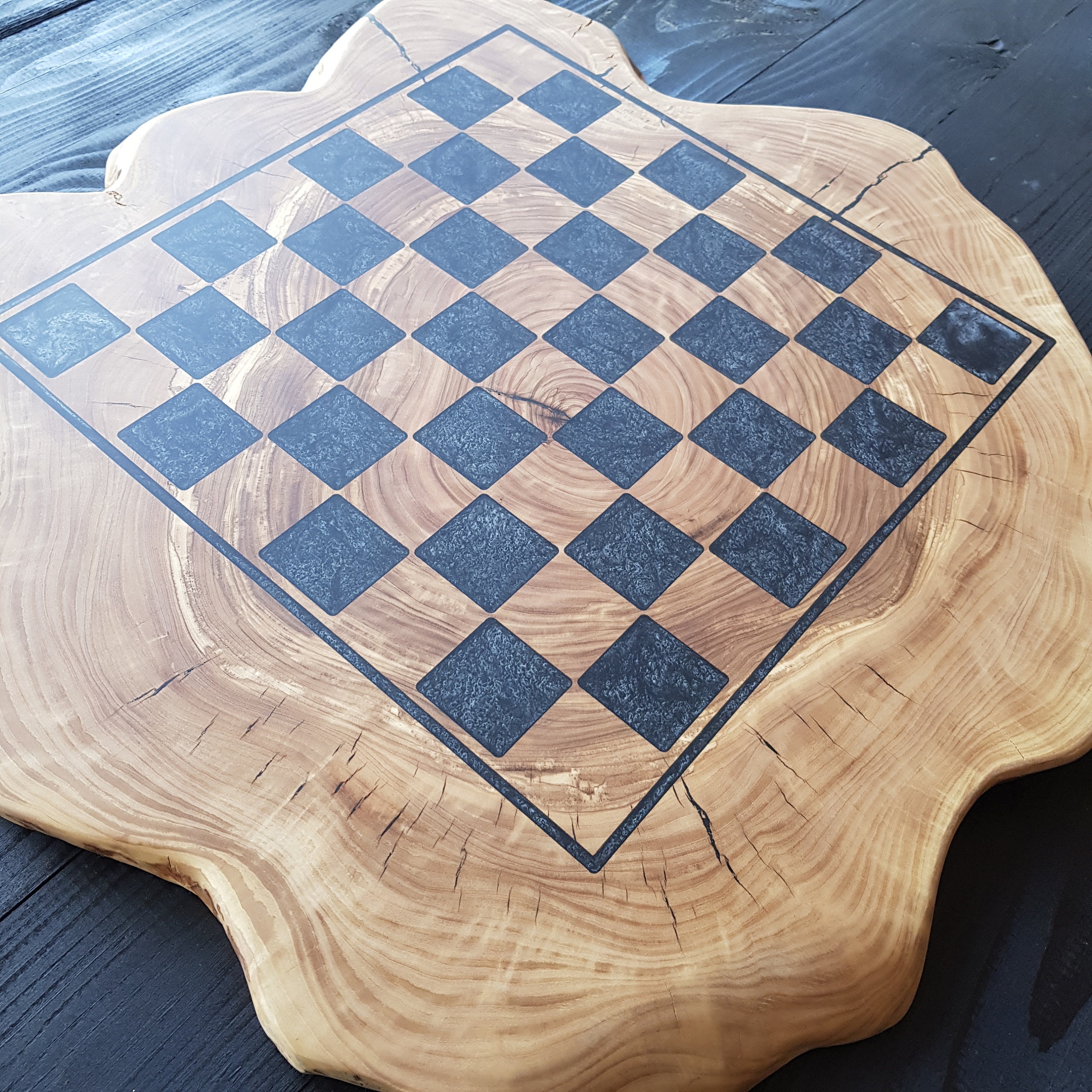 Olive Wood Rustic Chess Board Set with Resin Finish - Qartaj