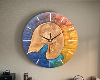 Custom Made Resin & Olive Wood Wall Clock, Made to order Epoxy and Olive Wood Wall Clock, Home gift, Live Edge Rustic Olive Wood Wall Clock