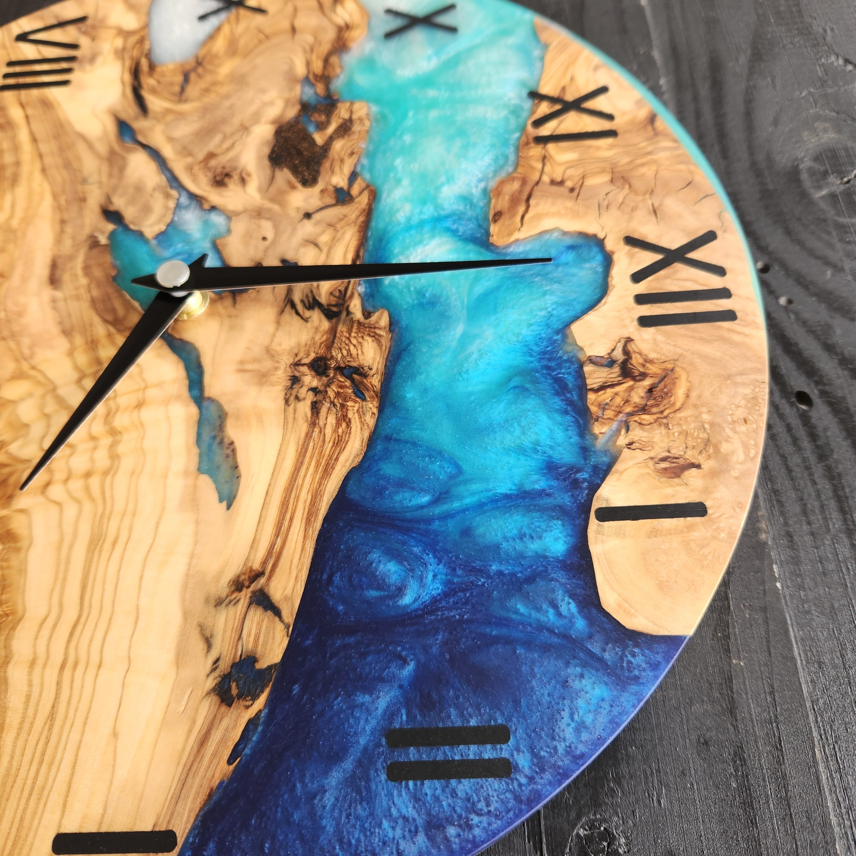 Live Edge Olive Wood Wall Clock: Rustic Resin Art - Etsy