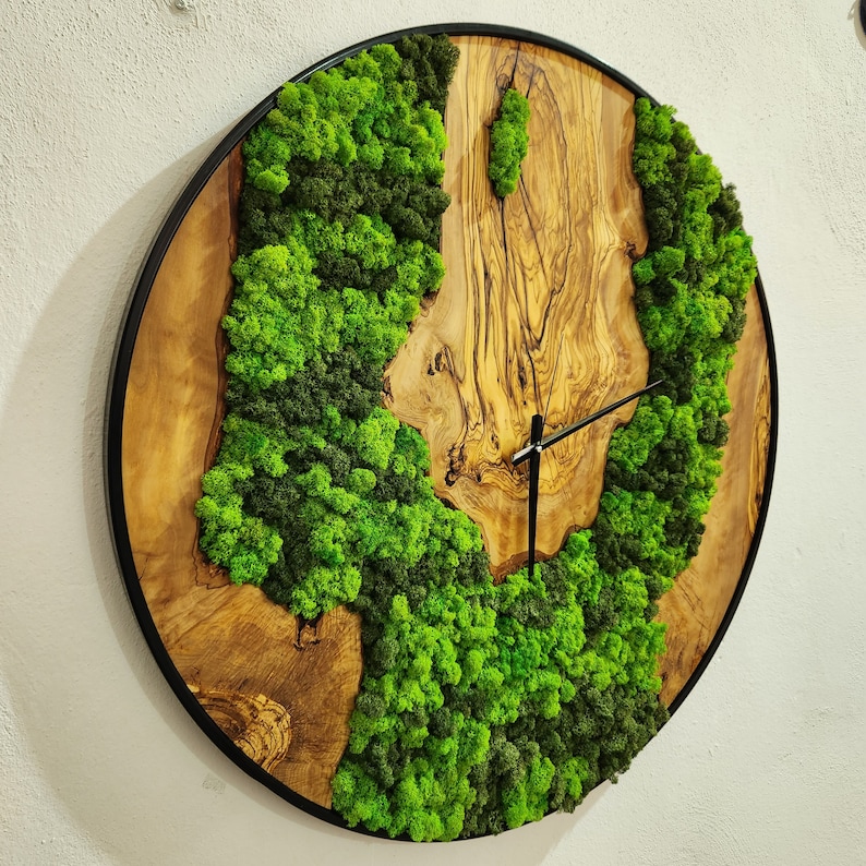 Moss & Olive Wood Wall Clock With Metal Frame - Etsy