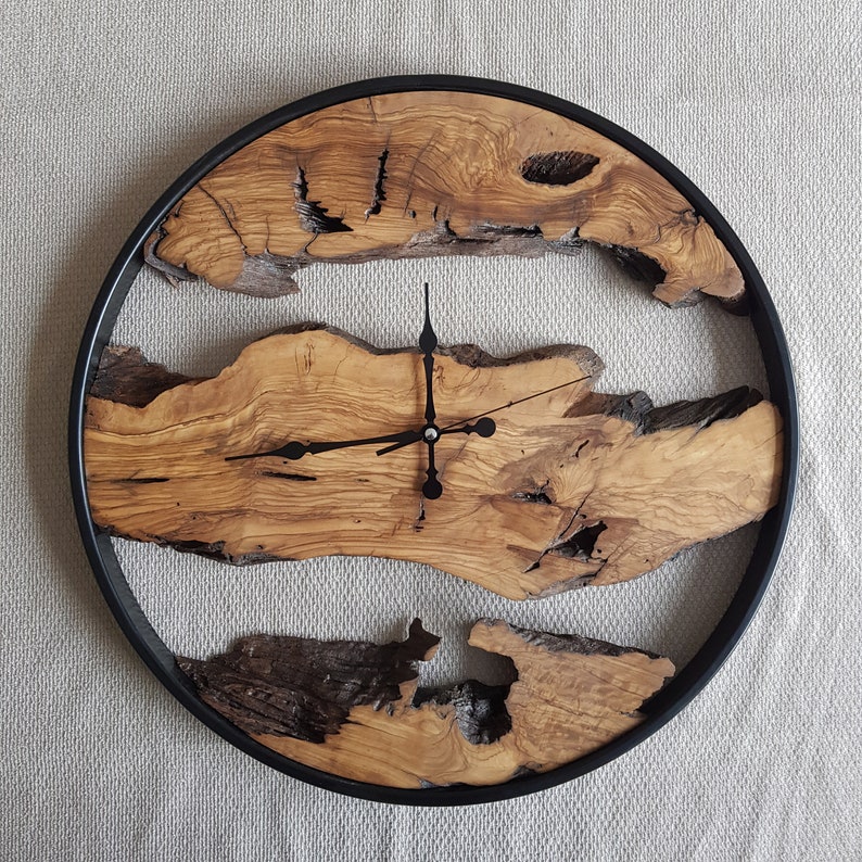 Custom Made Metal & Olive Wood Wall Clock, Wooden Wall Clock, Rustic Wall Clock, Unique Gift, Metal Clock, Home Gift, Housewarming gift image 4