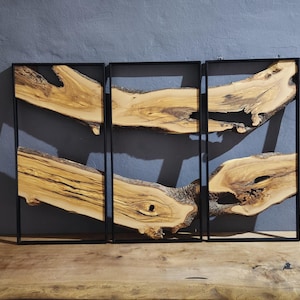 Olive Wood Wall Decor Set: Metal Frame, Rustic Farmhouse Art