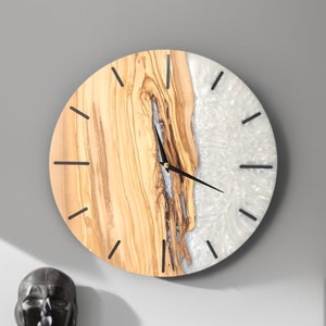 Custom Made Resin & Olive Wood Wall Clock, Made to order Epoxy and Olive Wood Wall Clock, Home gift, Live Edge Rustic Olive Wood Wall Clock