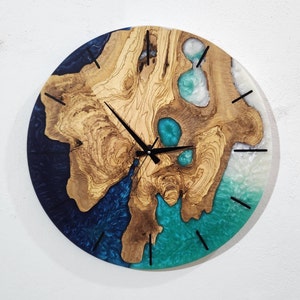 Wall Clock, Custom Made Resin & Olive Wood, Made to order Epoxy and Olive Wood Wall Clock, Home gift, Live Edge Rustic Olive Wood Wall Clock