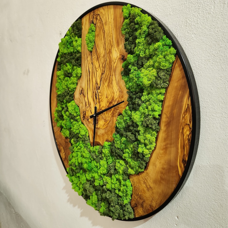 Moss & Olive Wood Wall Clock With Metal Frame - Etsy