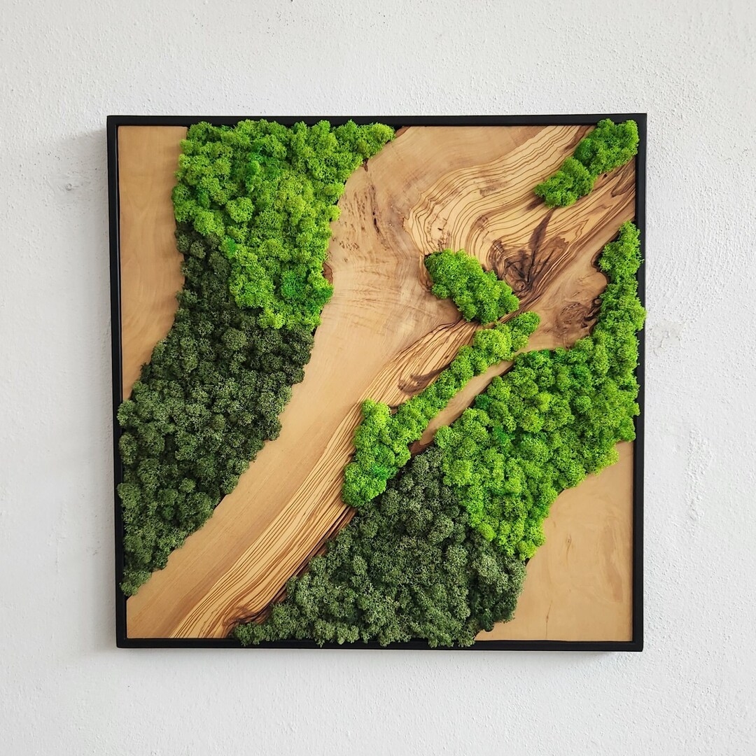 Custom Made Moss and Olive Wood Wall Art Metal Frame Moss - Etsy