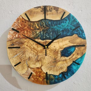 Custom Made Resin & Olive Wood Wall Clock, Made to order Epoxy and Olive Wood Wall Clock, Home gift, Live Edge Rustic Olive Wood Wall Clock