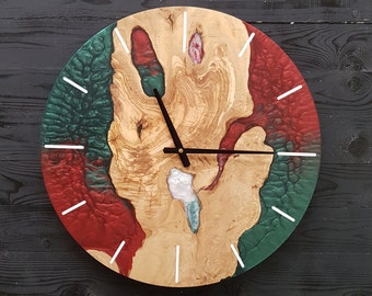 Reloj de pared de resina y madera de olivo hecho a medida, reloj de pared de epoxi y madera de olivo hecho a pedido, regalo para el hogar, reloj de pared de madera de olivo rústico Live Edge