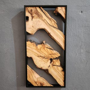 Live Edge Olive Wood Wall Art: Metal Frame, Rustic Decor