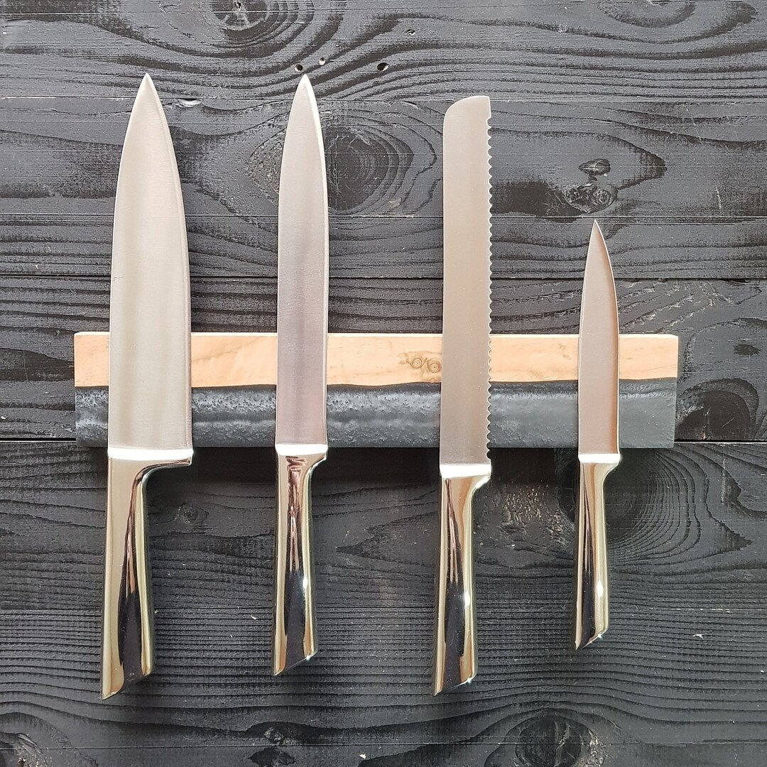 Resin and Walnut Wooden Knife Block for 4 Knives, Epoxy and Walnut