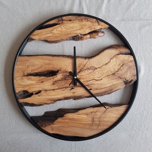 Custom Made Metal & Olive Wood Wall Clock, Wooden Wall Clock, Rustic Wall Clock, Unique Gift, Metal Clock, Home Gift, Housewarming gift image 1