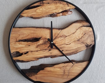 Custom Made Metal & Olive Wood Wall Clock, Wooden Wall Clock, Rustic Wall Clock, Unique Gift, Metal Clock, Home Gift, Housewarming gift