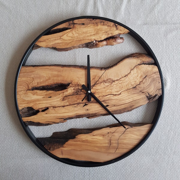 Custom Made Metal & Olive Wood Wall Clock, Wooden Wall Clock, Rustic Wall Clock, Unique Gift, Metal Clock, Home Gift, Housewarming gift