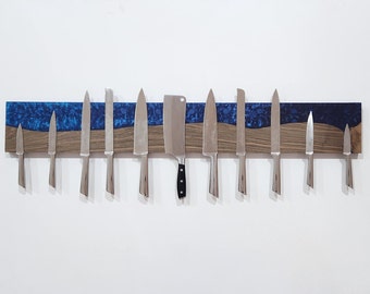 Magnetischer Messerhalter nach Maß, Messerhalter aus Harz und Walnussholz, Epoxid- und Holzmesserstange, Messerblock und Aufbewahrung für die Wand