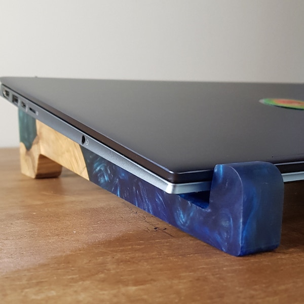 Custom Order Resin and Olive Wooden Laptop Stand, Epoxy and Wooden Desktop Stand, Desktop Holder, Custom Made Desktop Gadget