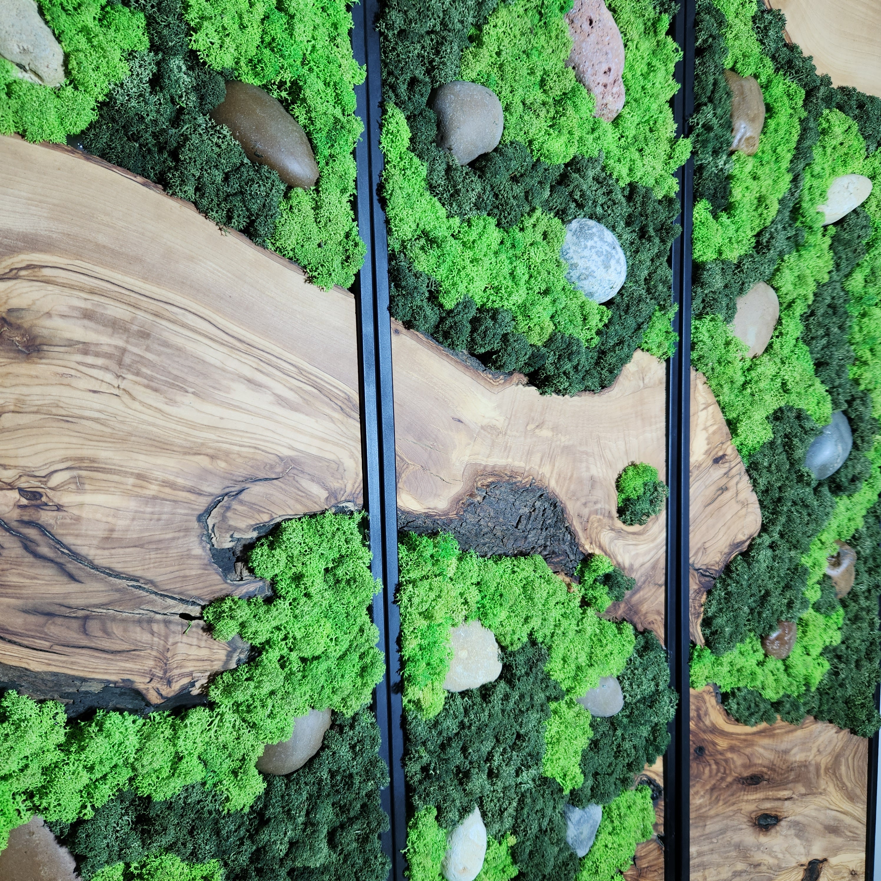 Custom Made Moss and Olive Wood Wall Art Rectangular | Premium Handmade Wall Sculptures 16 x 32