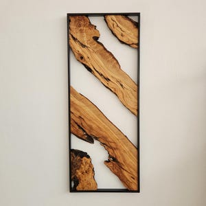 Live Edge Olive Wood Wall Art: Rustic Metal Frame Decor