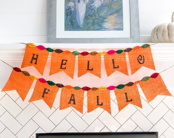 Hello Fall Layered Burlap Banner with Fall Leaf Trim