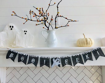 Boo! Eek! Halloween Burlap Garland with Pom pom trim