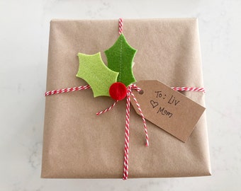 Holly Gift Toppers and Gift Tags in Bright Greens—Set of Six