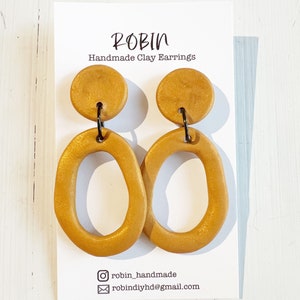 Hoop earrings, dangle earrings, polymer clay hoop earrings, stud dangle earrings, Mustard yellow