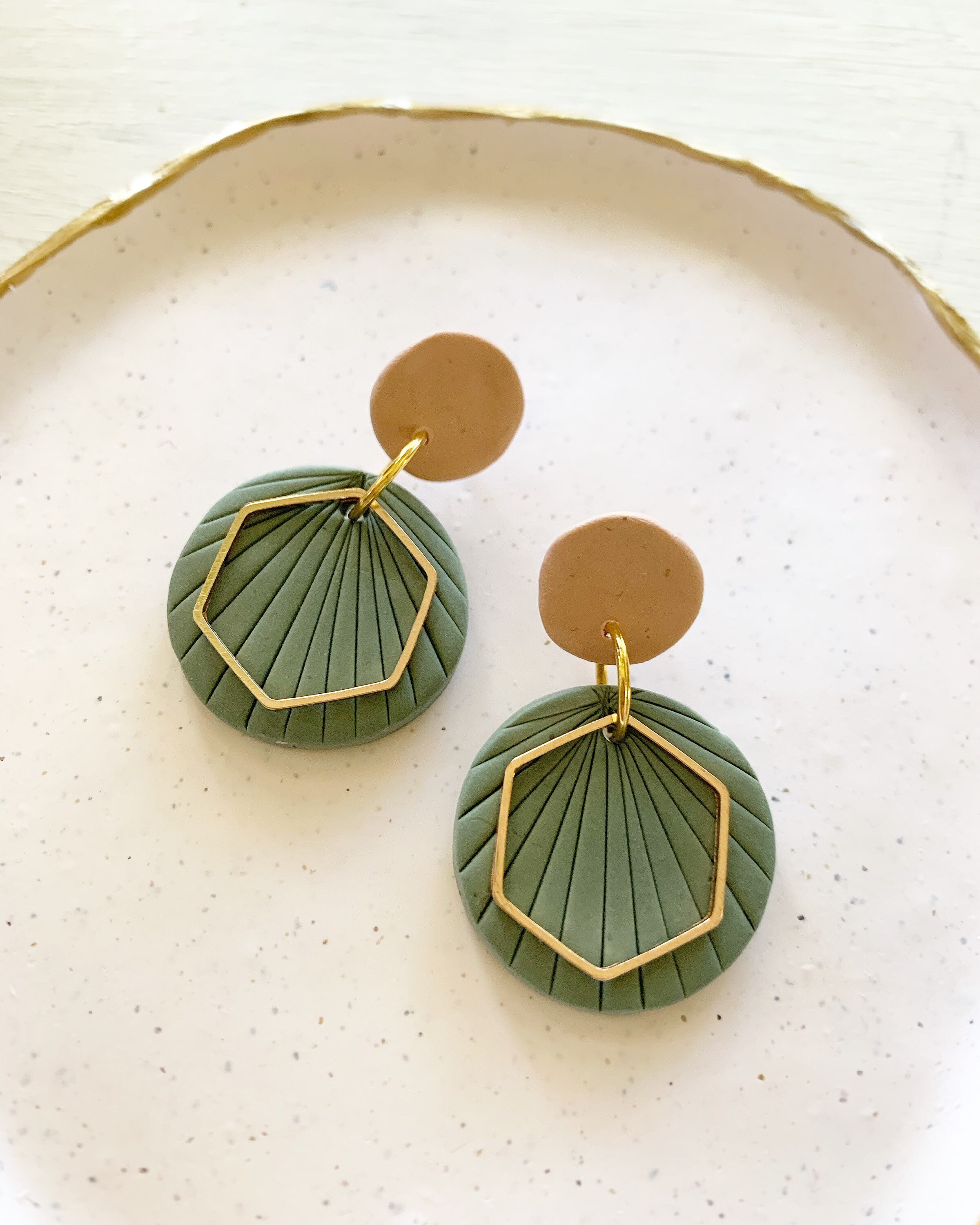 Polymer Clay Earrings Pink Gold hoop Drop earrings Etsy