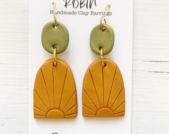 Boho Sun Earrings | Sunrise | Polymer Clay Earrings | Boho Style | Gold Hook Earrings