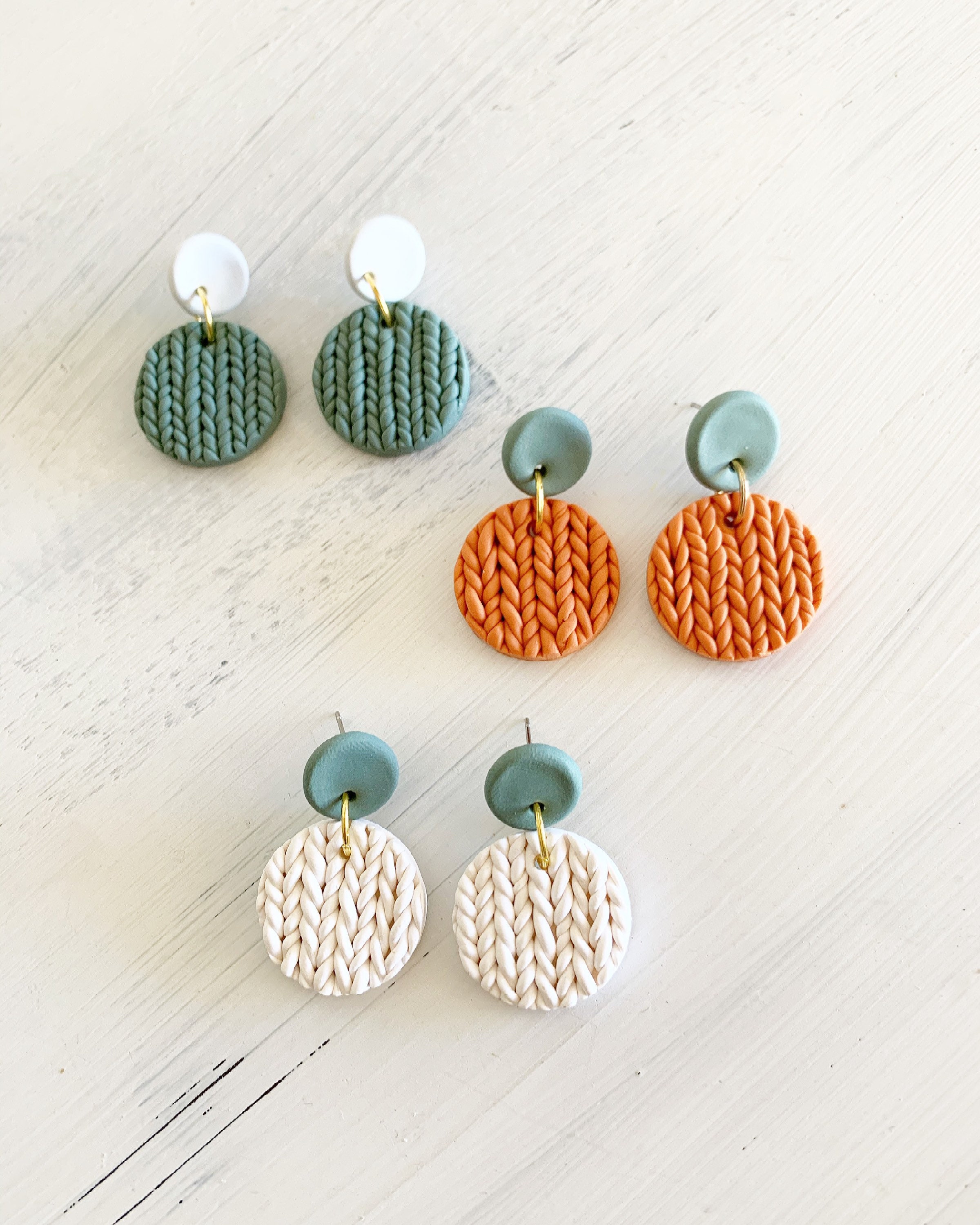 Knitted polymer clay earrings knot clay earrings knitting Etsy