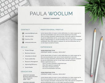 Modern Resume Template for Word, 1-3 Page Resume + Cover Letter + Reference Page | A4 + US Letter |  | Paula