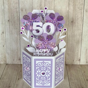Tout âge | anniversaire - Boîte pop-up | carte 3D | Violet