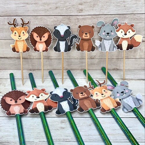 Woodland Animal Cupcake Toppers & Straws Etsy