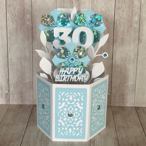 Jedes Alter | Geburtstag - Pop Up Box Karte | 3D Karte | Türkis