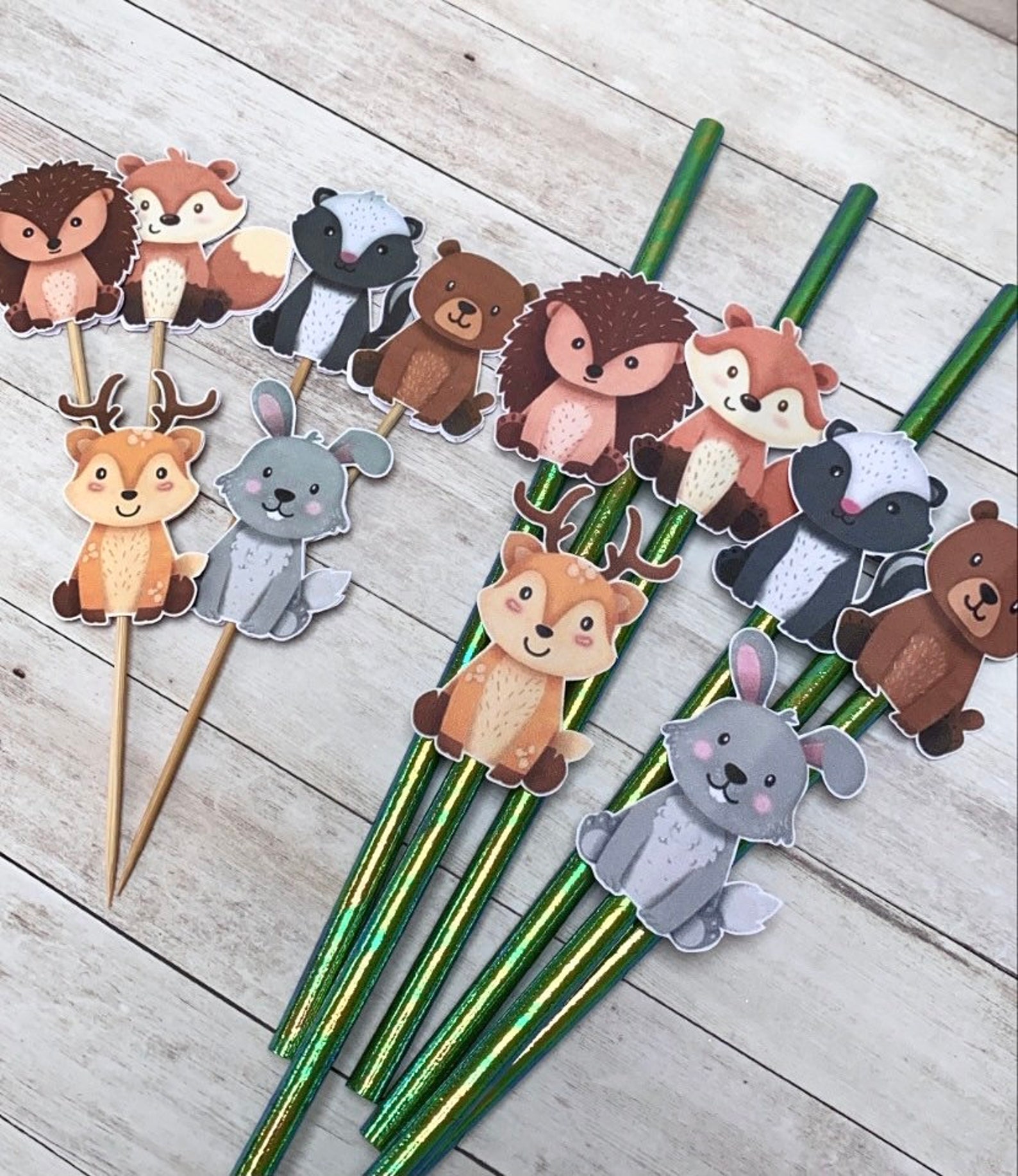 Woodland Animal Cupcake Toppers & Straws Woodland Party Etsy UK