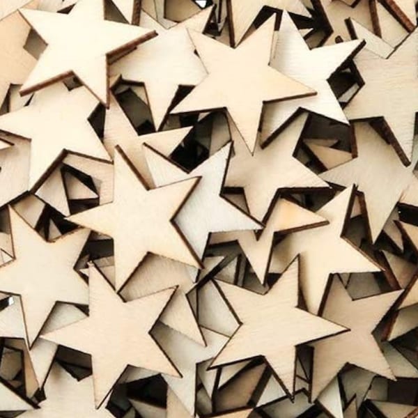 Choose Size and Qty - .25" to 2.875" - Mini Wood Stars Laser Cut Flag Making Wooden Stars - DIY Craft Supplies Flag Making Rustic Decor