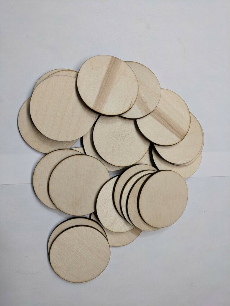 2 Domed Wood Disc, 2 Inch Domed Disk, Domed Circle 5/16 Thick Unfinished  DIY Set of 12 