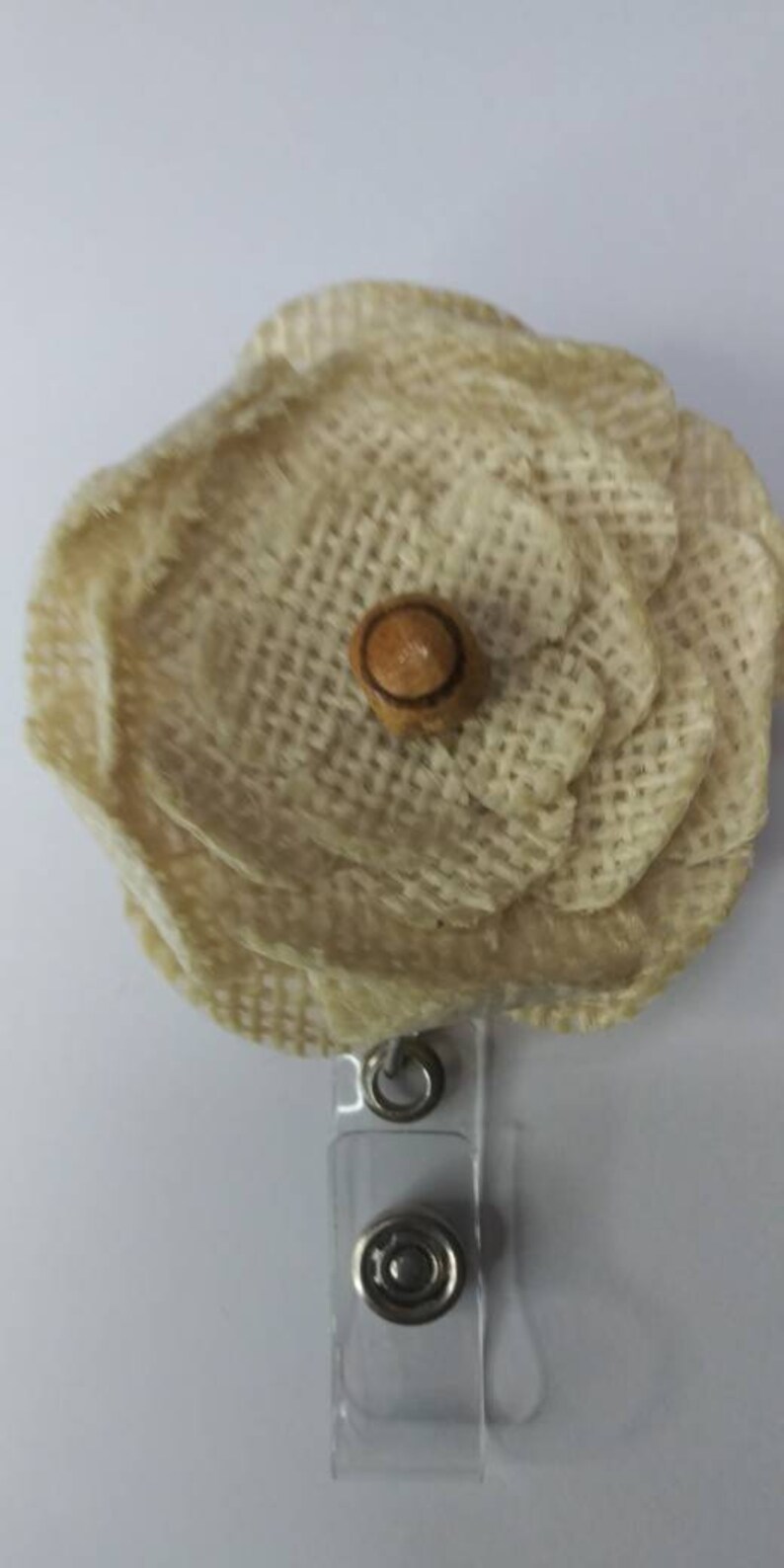 Neutral color badge holder Beige color badge holder Natural badge holder Burlap badge holder Id badge holder Flower badge Badge reel
