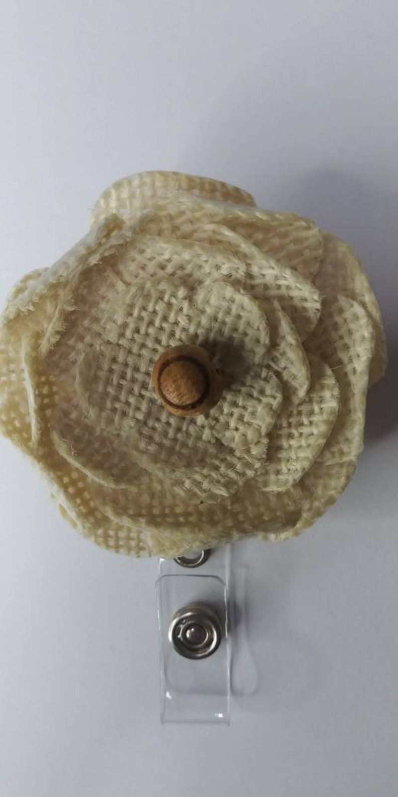 Neutral color badge holder Beige color badge holder Natural badge holder Burlap badge holder Id badge holder Flower badge Badge reel