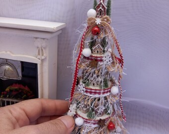 Dollhouse Miniature Christmas Village Display Tree Light Up