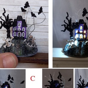 Dollhouse Miniature Halloween Putz House Light up, handmade