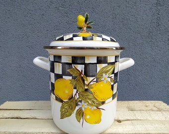 Tall Enamel Pot with beautiful Lemon design, Casserole , Enamel Pot , Cook Pot ,Enamelware