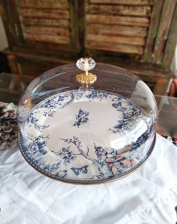 Buy 30 Cm Enamel Cake Stand plexi Dome Bell Blue White Cake Stand Cheese Dome Cake Dome Online in India Etsy