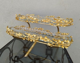 Stunning 2 Layers Brass Serving Tray , Serving Tray , Presantaion Tray, Cake Stand, Gold Serving Tray